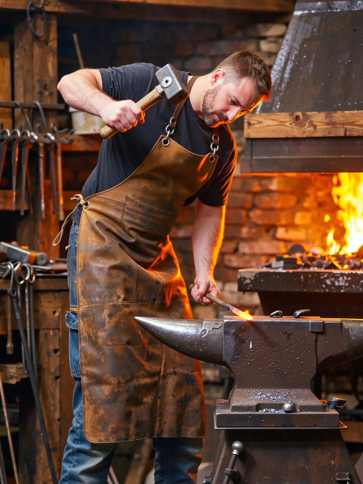 Hand-forged knife blade close-up