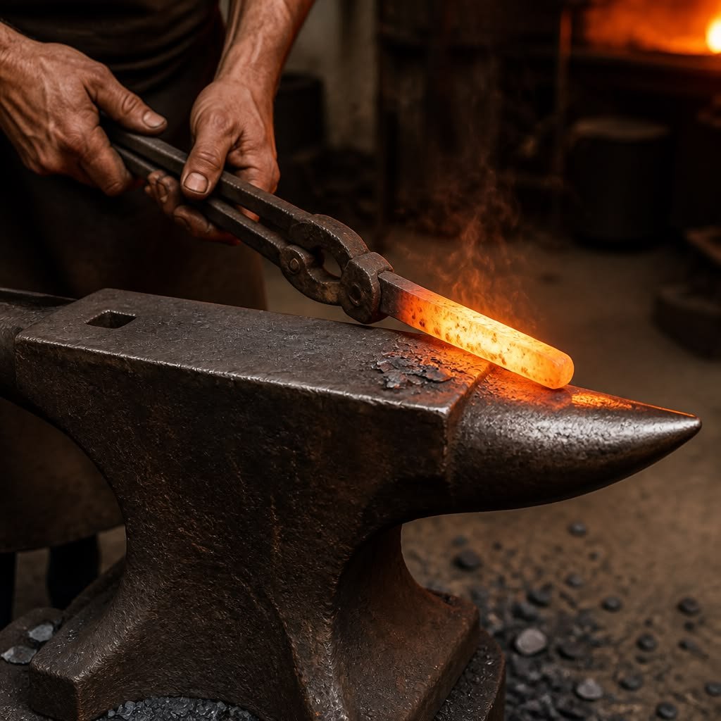 Steel being forged