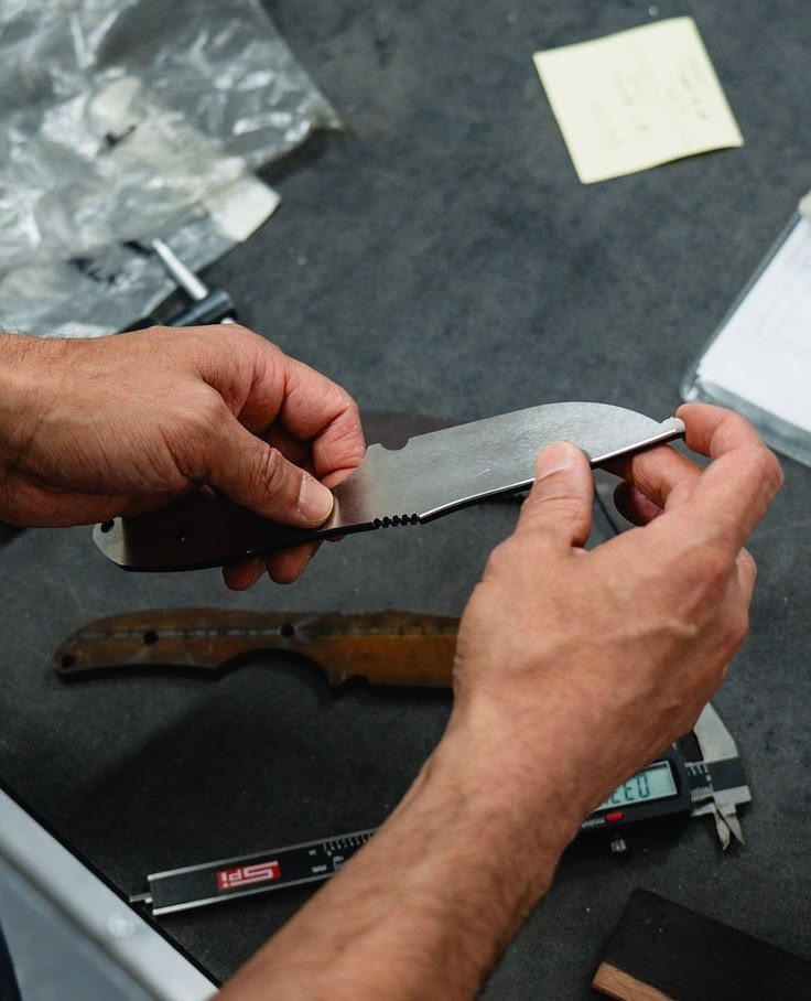 Knife tip being repaired