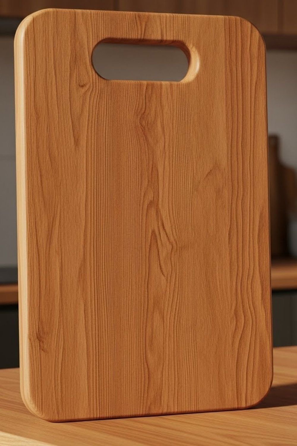 Wooden cutting board with knife